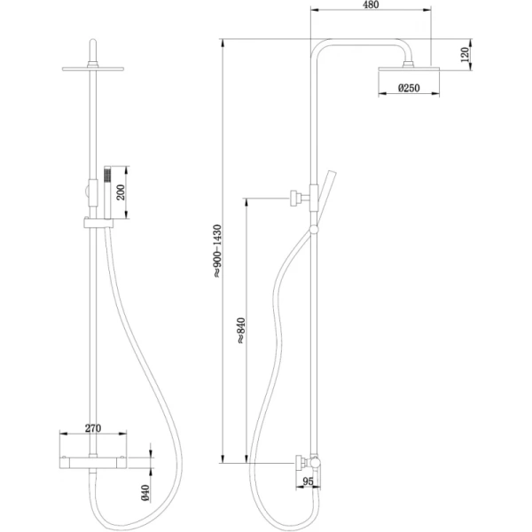 душевая система abber wasser kreis af8160gl 250 мм, с термостатом, золотой матовый