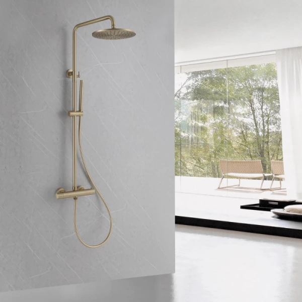 душевая система abber wasser kreis af8160gl 250 мм, с термостатом, золотой матовый