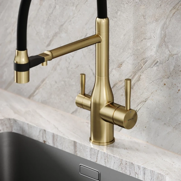 смеситель для кухни sancos garda sc4009bg золото брашированное черный