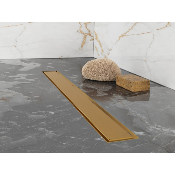 душевой трап (лоток) plumberia selection in-tile pst70ob 65,8 см, с решеткой, 2 в 1 под плитку, золотой матовый