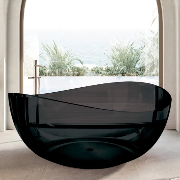 ванна из полиэфирной смолы abber kristall at9705onyx 150x150 см, отдельностоящая, черный