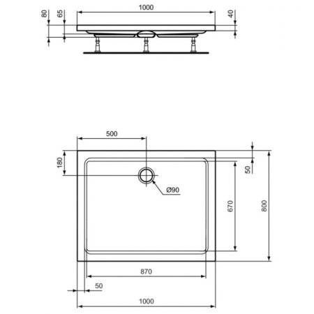 душевой поддон ideal standard hotline 100×80 k277401 белый
