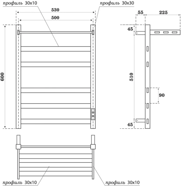 полотенцесушитель point меркурий pn83856pw электрический, с полкой, 50x60 см, белый