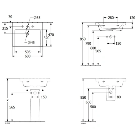 раковина 60x47 см villeroy & boch subway 3.0 4a706101