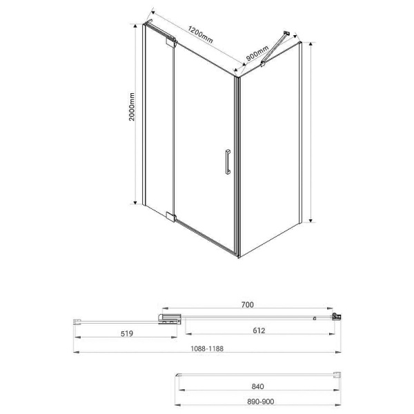 душевой уголок vincea extra 120×90 vsr-1e111290clgm профиль вороненая сталь, стекло прозрачное