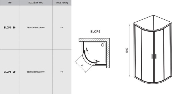 душевой уголок ravak blix blcp4-90 3b270c00zg блестящий + грапе