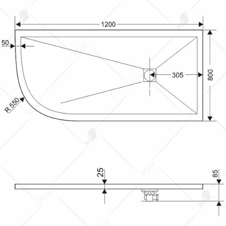 душевой поддон из искусственного камня rgw stone tray st/ar-0128g, 120×80 см 16154128-02r графит