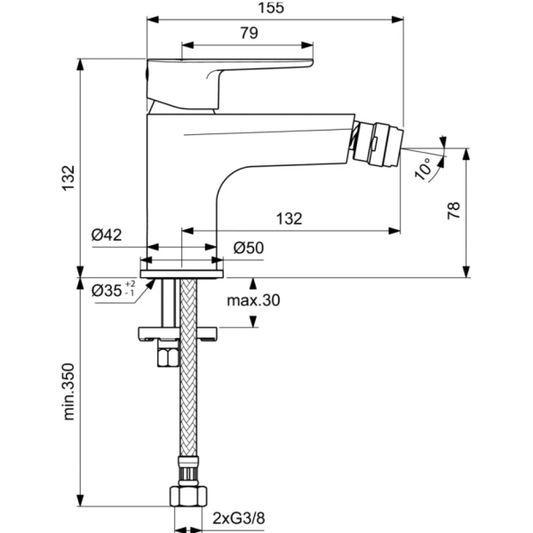 смеситель ideal standard cerafine o bc704aa для биде, без донного клапана, хром