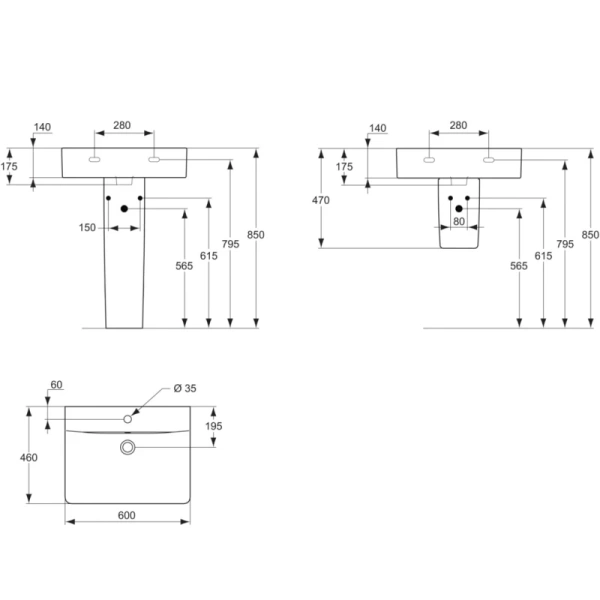 раковина подвесная ideal standard connect cube e794501 60 см