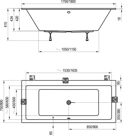 акриловая ванна ravak formy 01 slim 180x80 c881300000 без гидромассажа