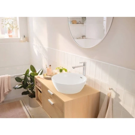смеситель hansgrohe rebris s 72580000 для раковины, coolstart, с донным клапаном, высокий h30.3 см, излив 16.9 см, хром