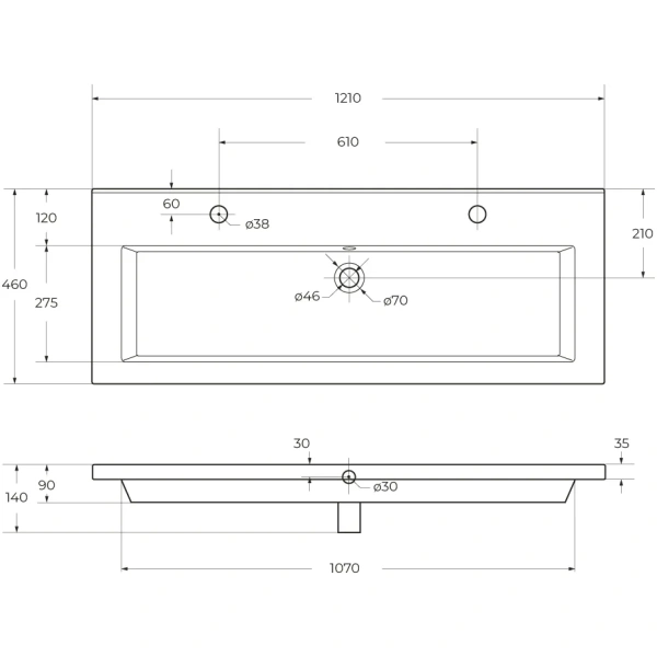 раковина cezares czr-8070-120-1-2 121x46 см, накладная, белый