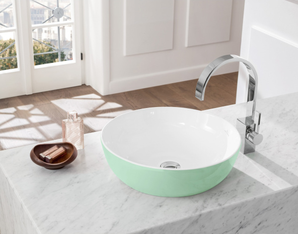 раковина villeroy & boch artis 417943bcw3 накладная, ø43 см, mint (мятный) с покрытием ceramicplus