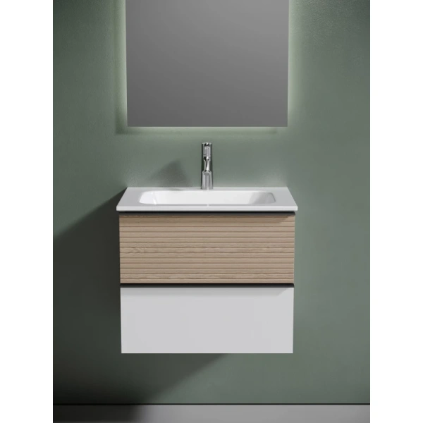 тумба с раковиной sancos delta dl60w + cn7011 61 см, подвесная, светлый дуб/белый матовый