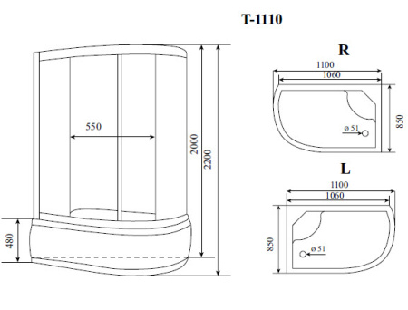 душевая кабина timo standart t-1110l 110х85