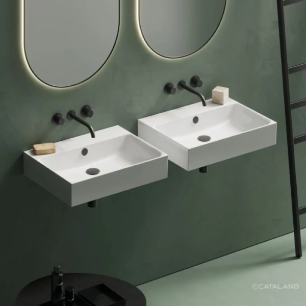раковина catalano premium 0220600001 60x47 см, накладная, подвесная, белый глянец