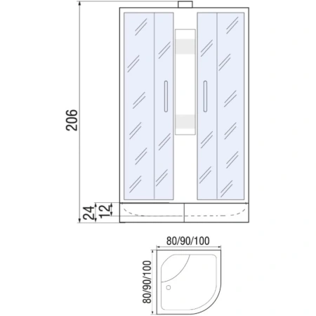 душевая кабина river nara 100x100x26 мт б/к 10000002998 профиль матовый хром задняя стенка белая