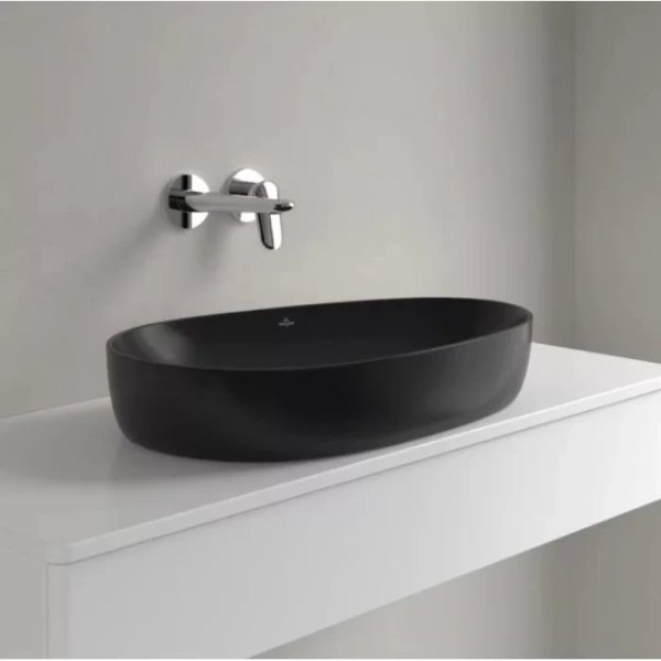 раковина villeroy & boch antao 4a7465r7 накладная, 65x40 см, pure black (чистый черный) с покрытием ceramicplus