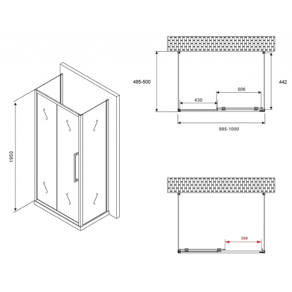 душевой уголок abber schwarzer diamant 100x50 ag30100bхh-s50b-s50b профиль черный, стекло прозрачное