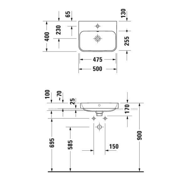 раковина duravit happy d.2 plus 500х400мм с переливом, без отв под смес, с креплением, выпуск с керам. покрытием, антрацит с покрытием wondergliss