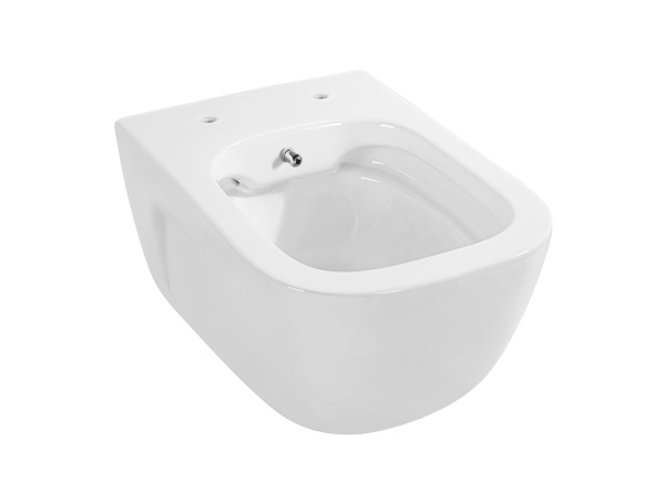 унитаз подвесной с функцией биде безободковый фарфоровый aquatek дива aq2012b-00 510*350*360 мм, горизонтальный выпуск, тонкое сиденье из дюропласта с механизмом плавного закрывания, крепеж