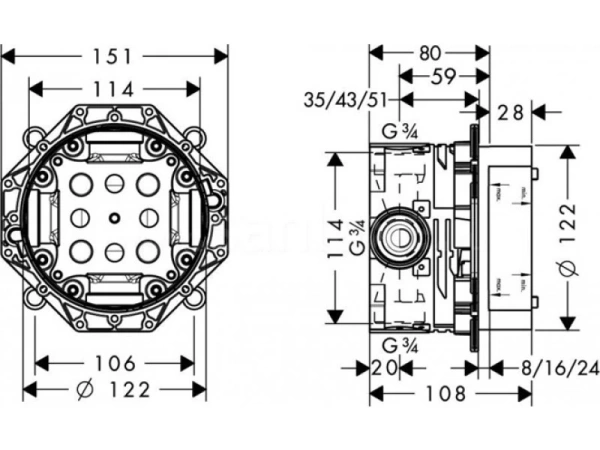 внутренняя часть hansgrohe ibox universal 01800180
