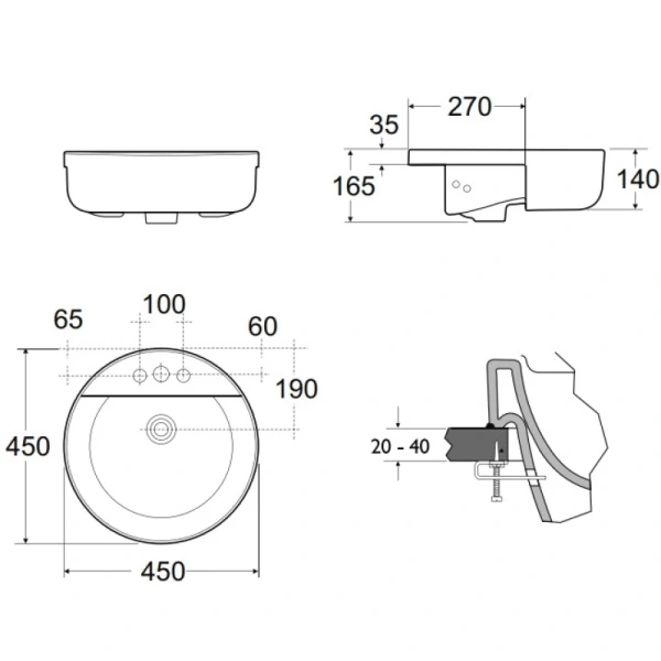 раковина полувстраиваемая ideal standard connect 45х45 см e806501
