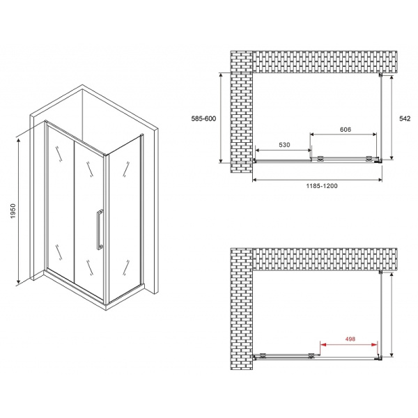 душевой уголок abber schwarzer diamant 120x60 ag30120хh-s60 профиль хром, стекло прозрачное