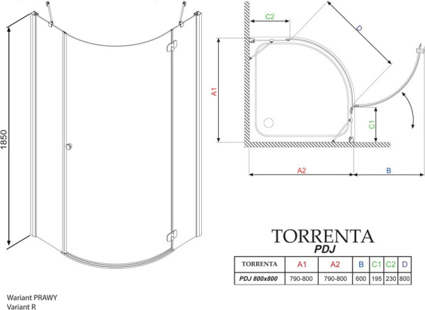 душевой уголок radaway torrenta pdj 80×80 r прозрачное
