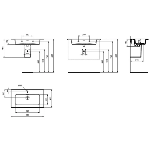 раковина полувстраиваемая ideal standard strada ii 84 см t300301