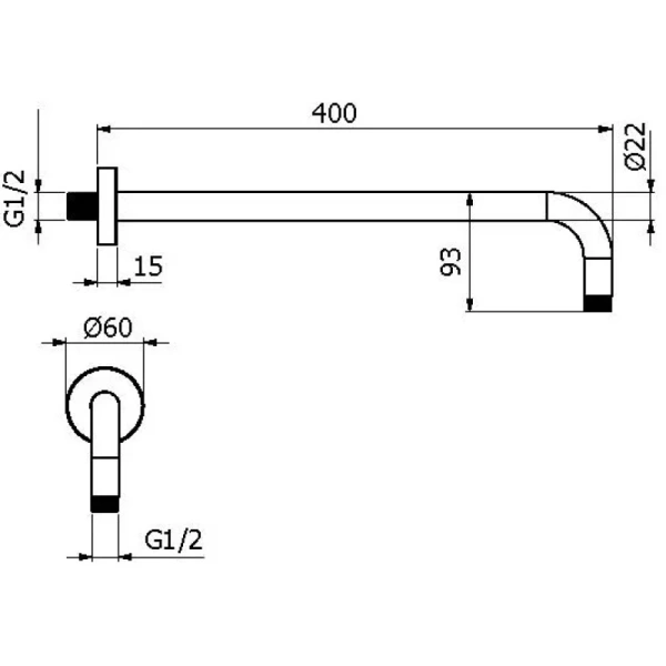 кронштейн для верхнего душа plumberia selection sat3130bo 400 мм, настенный, белый матовый