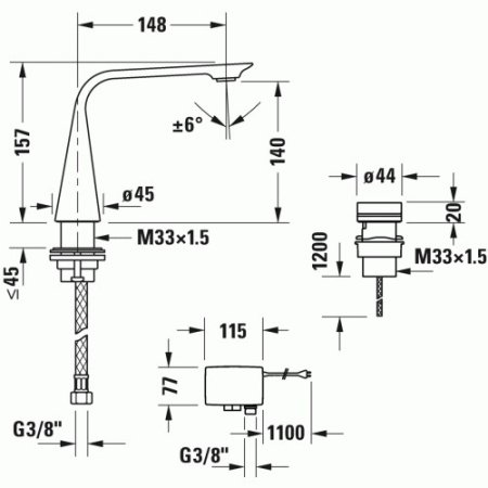 смеситель для раковины duravit d.1 d11100008046, чёрный, электронный с питанием от сети
