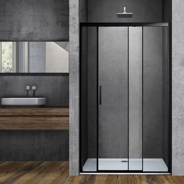 душевая дверь vincea soft 130 vds-3so130clb профиль черный, стекло прозрачное