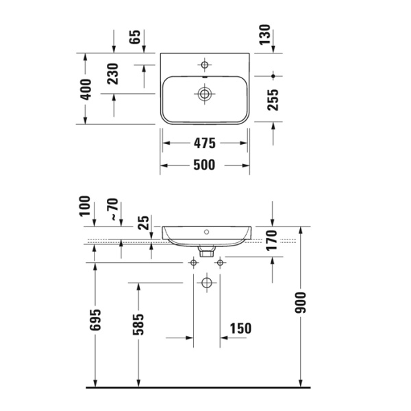 раковина duravit happy d.2 plus 500х400мм с переливом, без отв под смес, с креплением, выпуск с керам. покрытием цвет anthracite matt