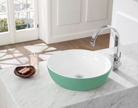 раковина villeroy & boch artis 417943bcw4 накладная, ø43 см, sencha (зеленый чай) с покрытием ceramicplus
