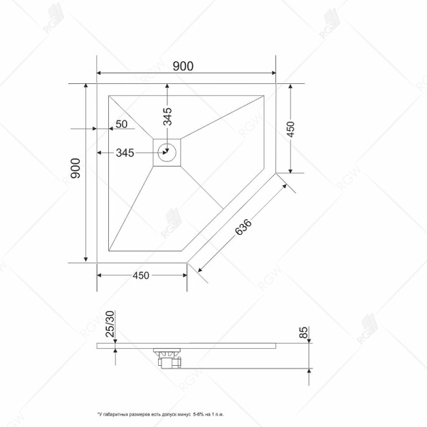 душевой поддон из искусственного камня rgw stone tray st/t-g 90×90 16155099-01 белый