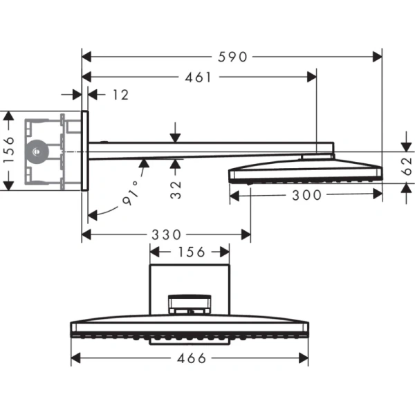 верхний душ с держателем 450 мм hansgrohe rainmaker select 460 3jet 24007400