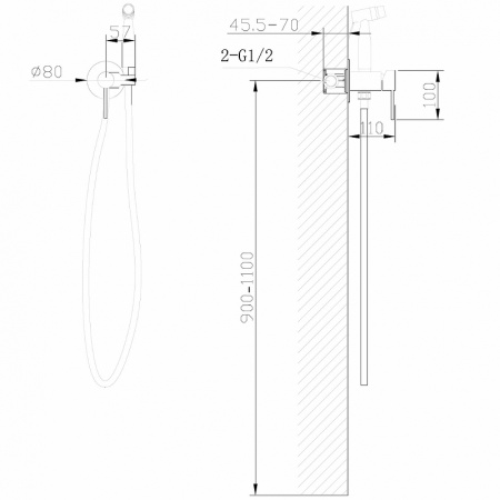 гигиенический душ abber wasser kreis af8125g со смесителем, золотой матовый