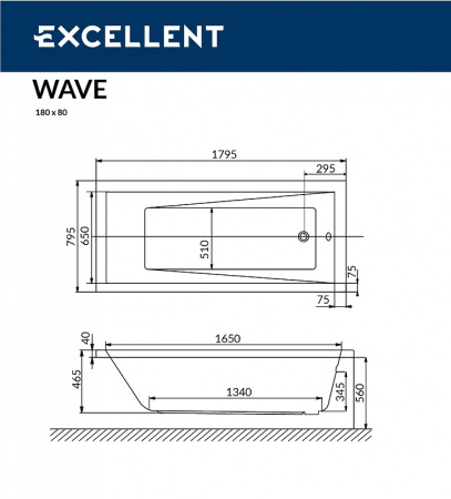 акриловая ванна excellent wave 180x80 "relax" цвет бронза с гидромассажем