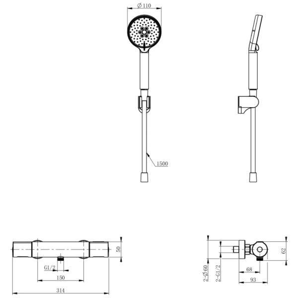 термостат для душа wonzon & woghand ww-a2006-a-mb с душевым гарнитуром, черный матовый термостат для душа wonzon & woghand ww-a2006-a-mb с душевым гарнитуром, черный матовый