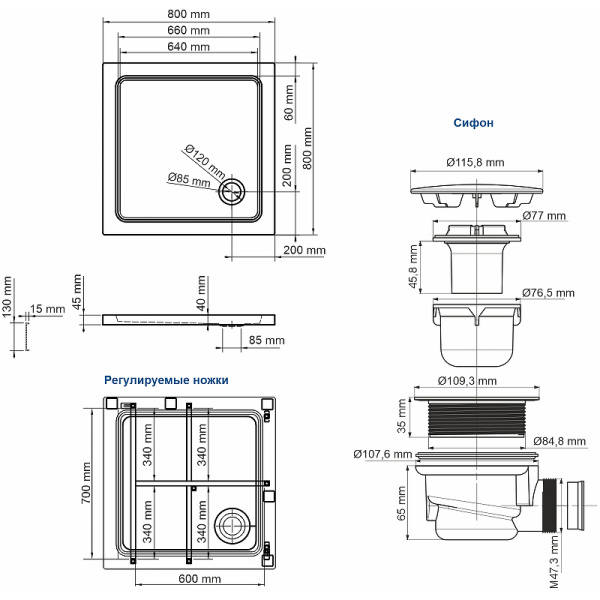душевой поддон wasserkraft amper 80×80 29t02 белый глянец