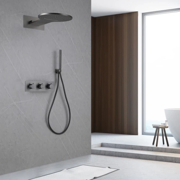 душевой комплект abber wasser kreis af8151ng 300 мм, с термостатом, никель