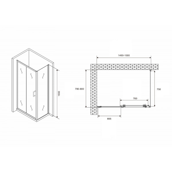 душевой уголок abber schwarzer diamant 150×80 ag30150b5-s80b5 профиль черный, стекло прозрачное