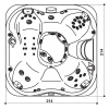 Jacuzzi Jacuzzi J355 Минибассейн 214х214х94см, отдельностоящий, каскад, посветка, нагреватель, массажный подголовник, панель Brushed gray, цвет акрила: Platinum