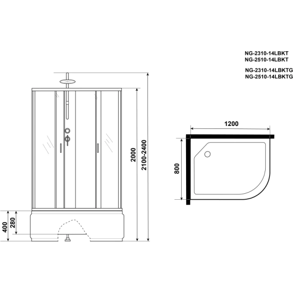 душевая кабина niagara classic 120x80 l ng-2310-14lbkt без гидромассажа