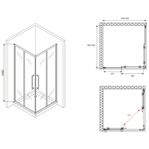 душевой уголок abber schwarzer diamant 90×90 ag02090bdtхh профиль черный, стекло тонированное
