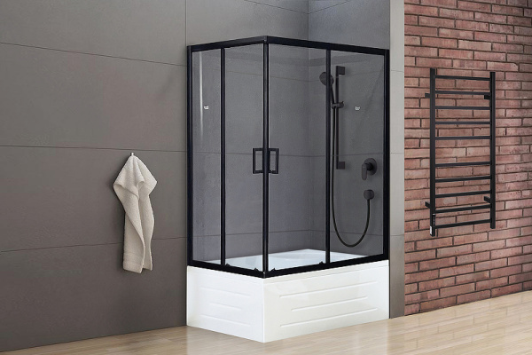 душевой уголок royal bath bp 100×80 rb8100bp-t-bl-r профиль черный, стекло прозрачное