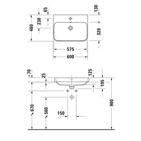 раковина duravit happy d.2 plus 600х460 мм., без отверстий для смесителя, с переливом, с креплением, выпуск с керамическим клапаном, цв антрацит матов