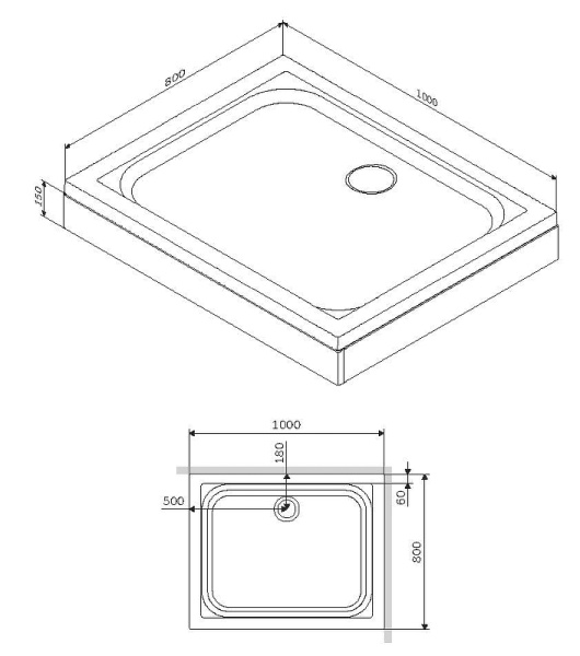 душевой поддон am.pm gem 100×80 w90t-404-100280w белый