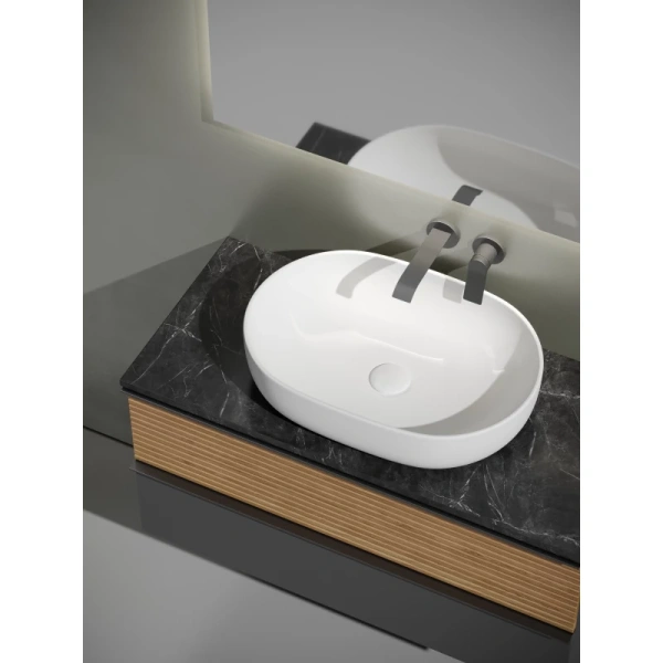 тумба с раковиной sancos delta dl100gr + tt100a1 + cn6047 100 см, подвесная, со столешницей, дуб красный/графит матовый